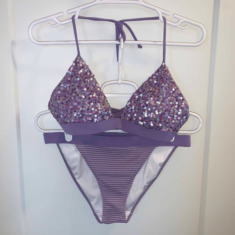 Victoria's Secret Bikini, Purple/Gray Stripes, Medium